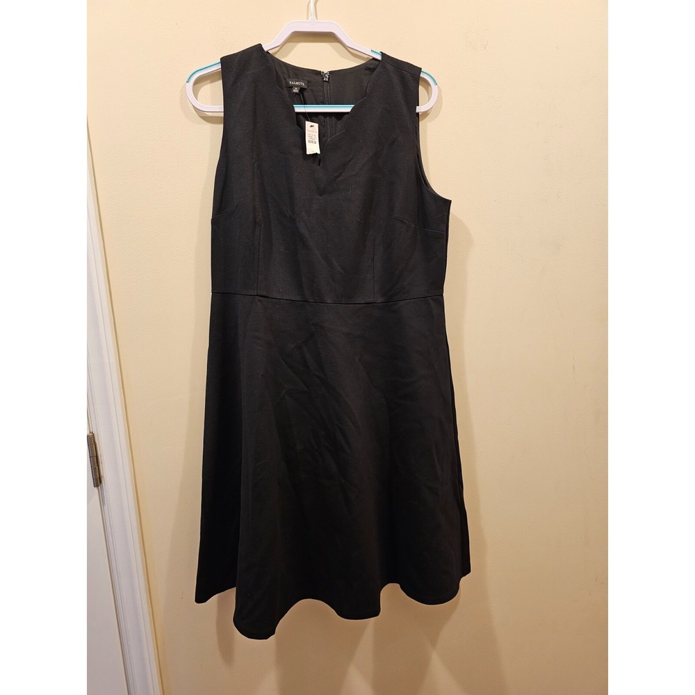 NWT Women's Talbots Scallop V-Neck Ponte Knit Sheath Dress Sleeveless Black 14